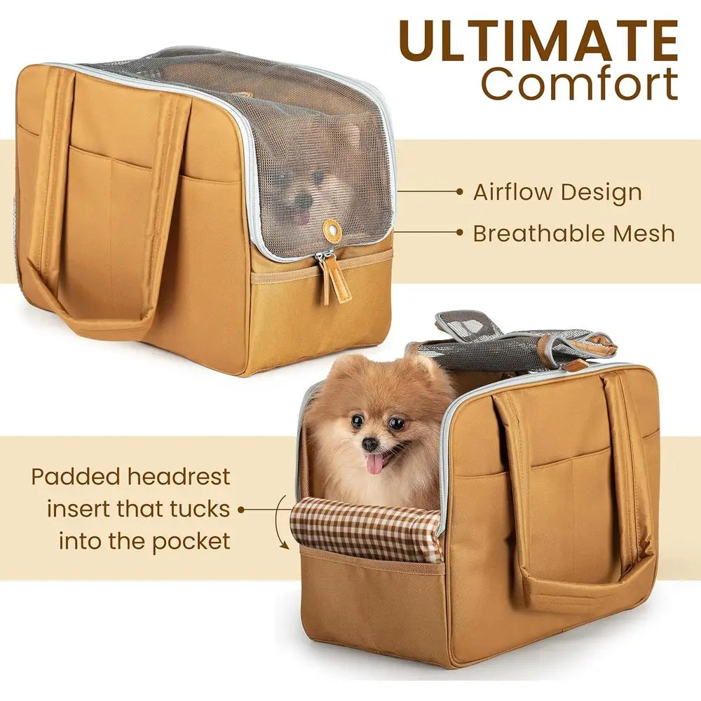 Dog Purse Carrier Cotton Padded Interior Breathable Mesh Comfortable Strap