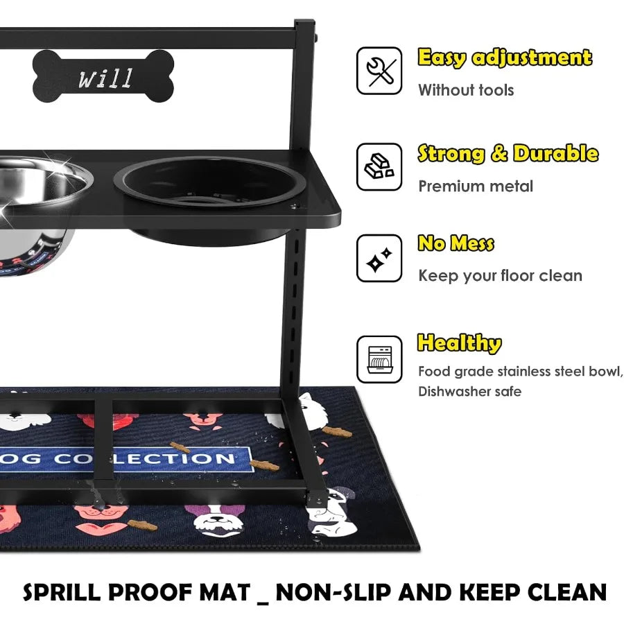 Dog Bowl Stand With Stainless Steel Slow Feeder Bowls