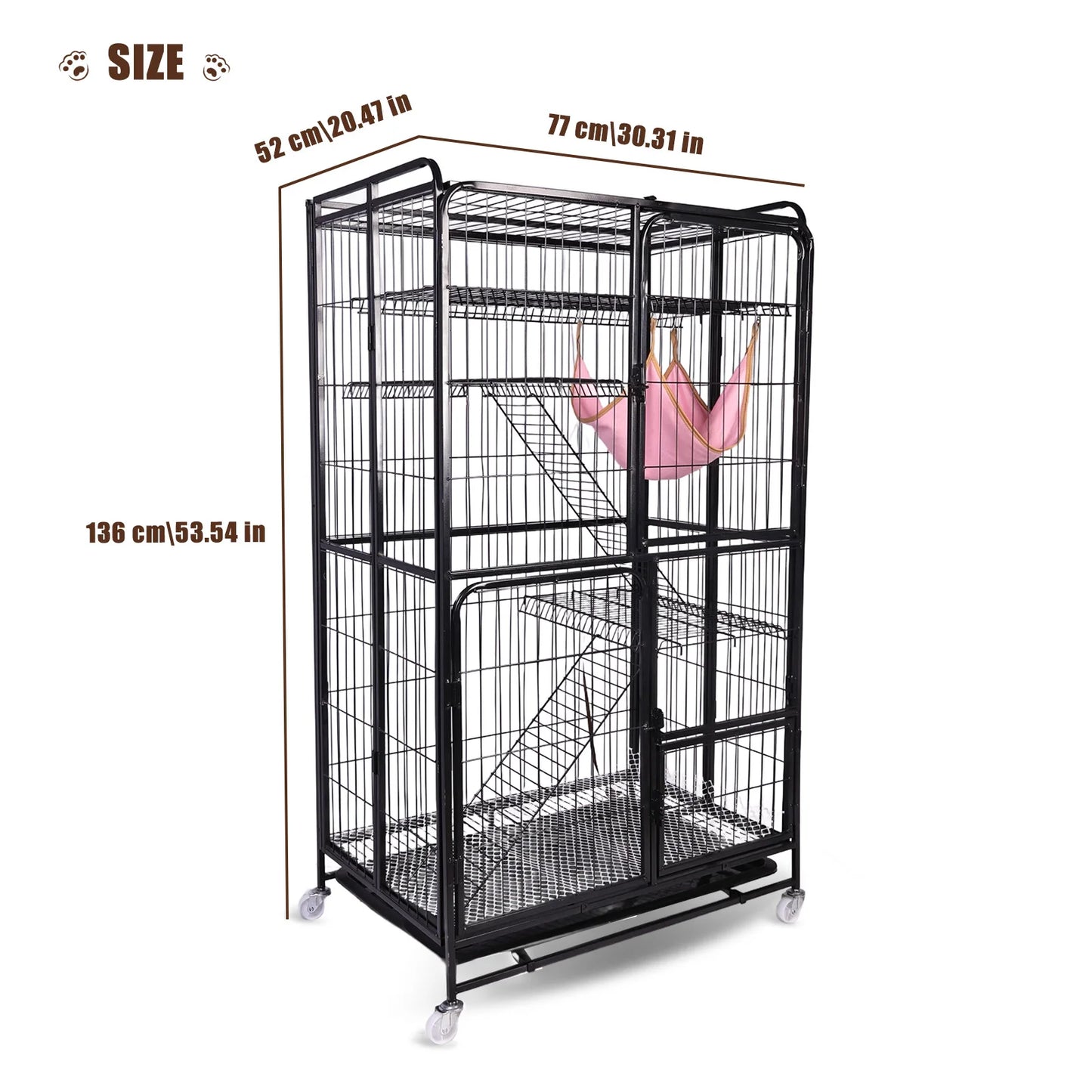 APWIKOGER 4 Tier Cat Playpen Collapsible Kennel With Wheels For Indoor Cats