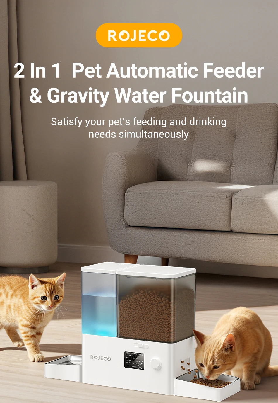 ROJECO 2In1 Automatic Pet Feeder And Water Fountain