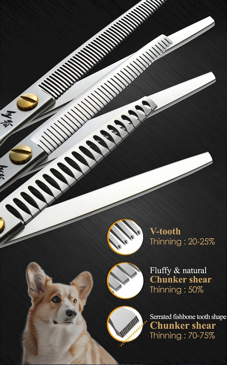 Fenice King Series VG10 Steel Dog Grooming Scissors Straight Curved Thinning