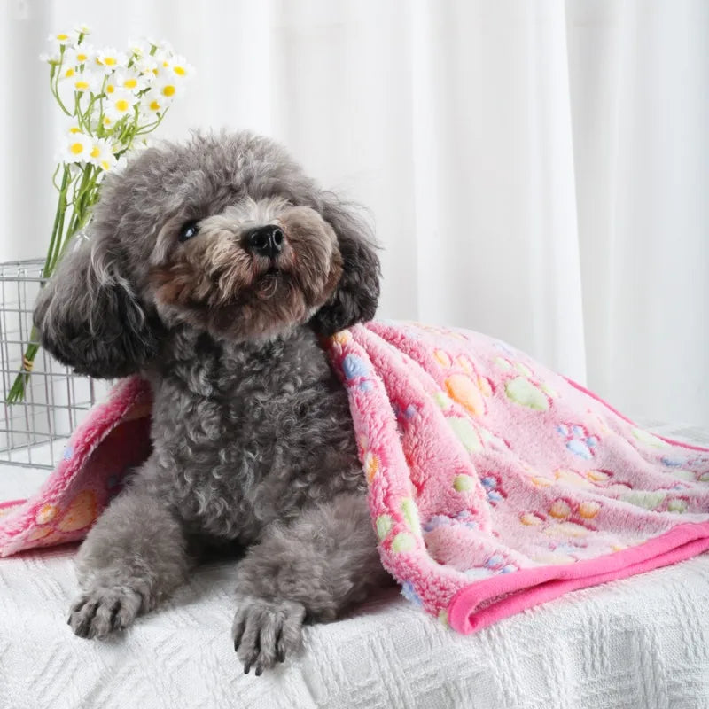 Soft Fluffy Pet Blanket Fleece Paw Print Mat for Dogs