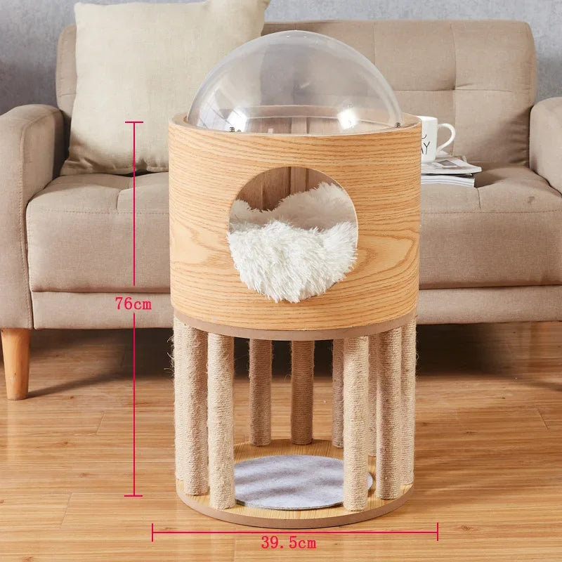 Smvp Cat Space Transparent Capsule Nest Bed For Climbing Cats Wooden