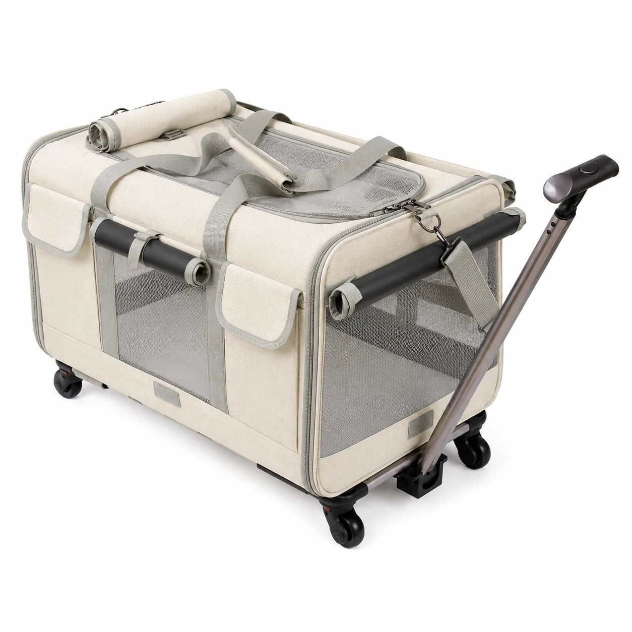 XMSJ Cat Dog Carrier With Wheels Travel Stroller For Pets
