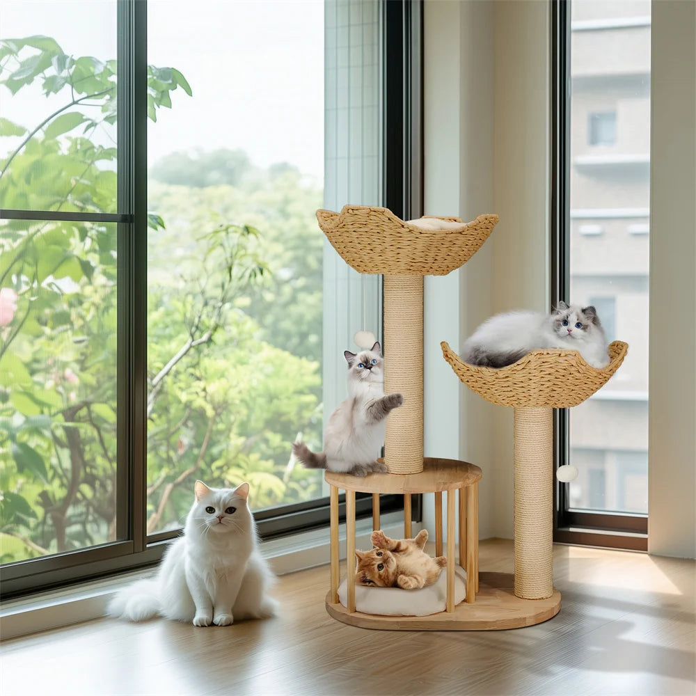 BORWARTCN Three Tier Cat Tree Plush Napping Perches Kitten Condo