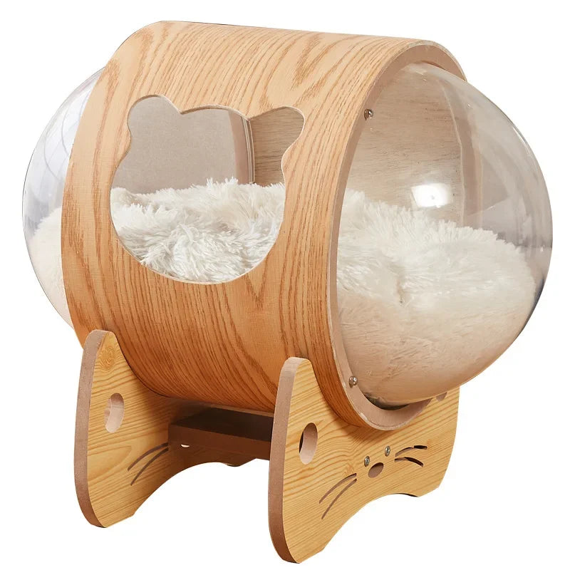 Smvp Cat Space Transparent Capsule Nest Bed For Climbing Cats Wooden