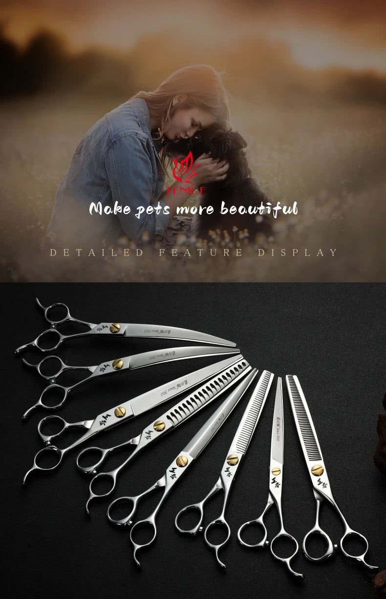 Fenice King Series VG10 Steel Dog Grooming Scissors Straight Curved Thinning