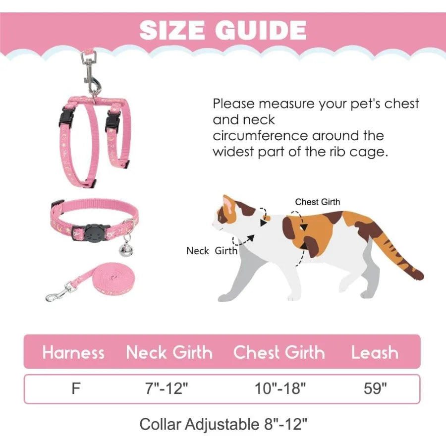 Escape Proof Adjustable HShaped Cat Harness With Leash Set