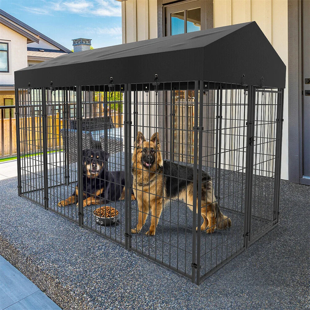 BORWARTH Heavy Duty Dog Kennel Welded Playpen With Roof Cover