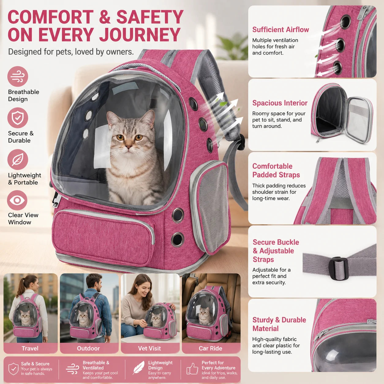 XMSJ Pet Backpack Carrier For Small Cats And Dogs Outdoors