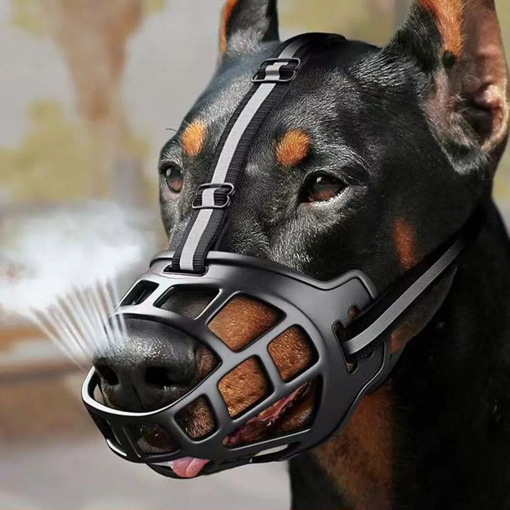 Adjustable Dog Muzzle Anti Biting With Reflective Strip Breathable Plastic