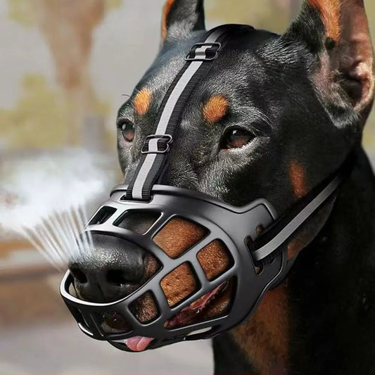 Adjustable Dog Muzzle Anti Biting With Reflective Strip Breathable Plastic