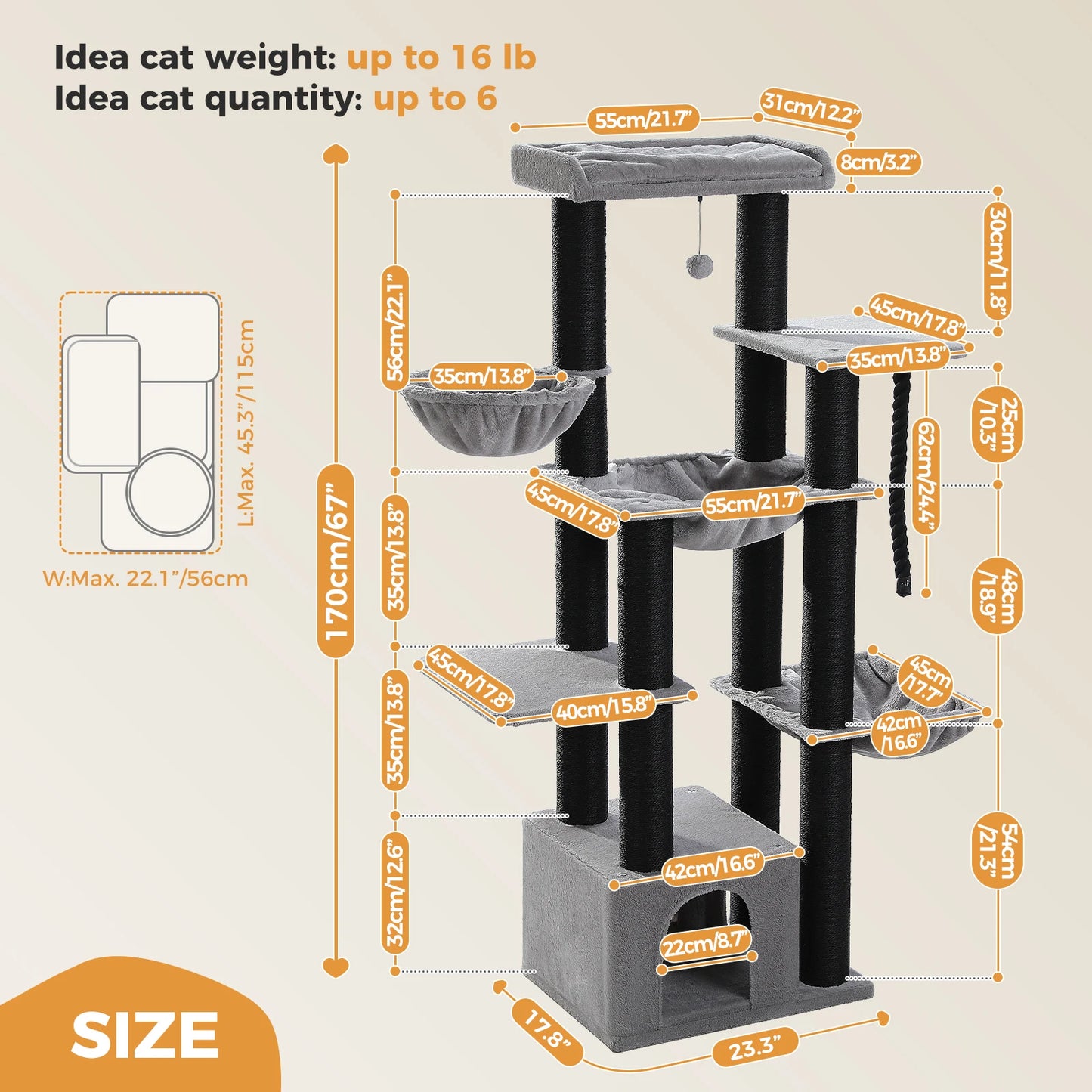 PAWZ Road Cat Tree With Five Levels and 11 Sisal Posts
