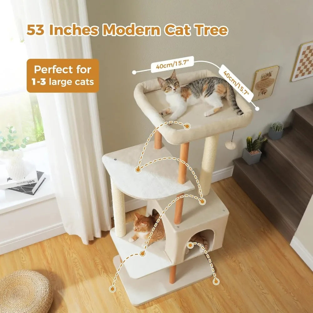 Wooden Cat Tree For Large Indoor Cats With Scratching Posts