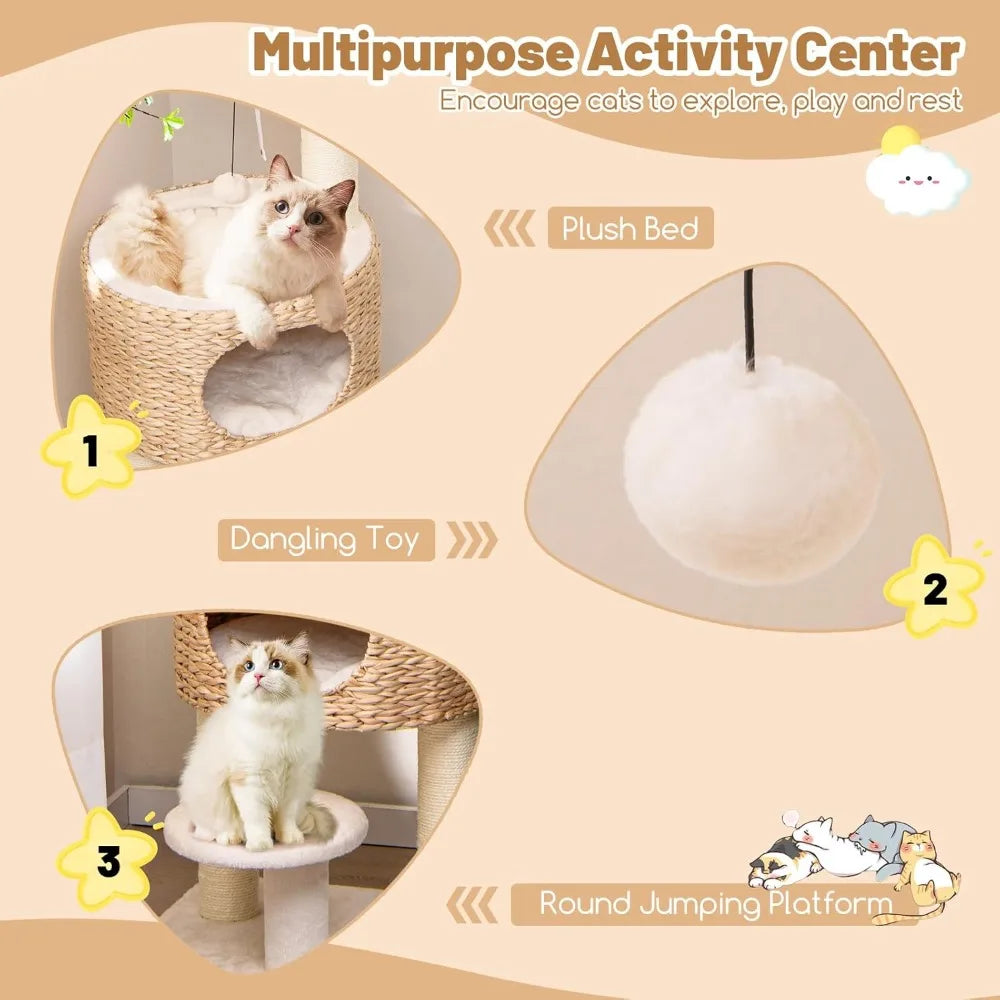 DAFIFY Double Tier Cat Tree With Cattail Fluff Condo And Top Perch