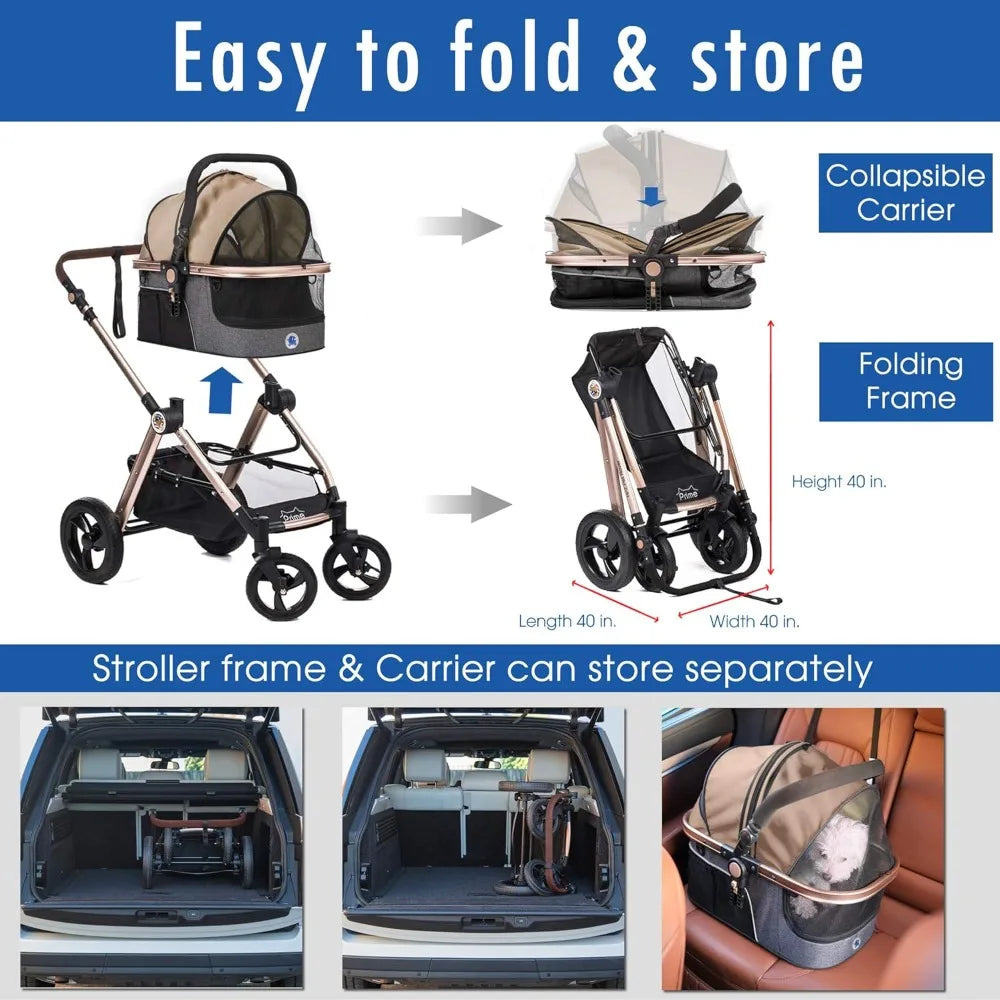 TIFICY Pet Rover Prime 3-In-1 Luxury Stroller Carrier
