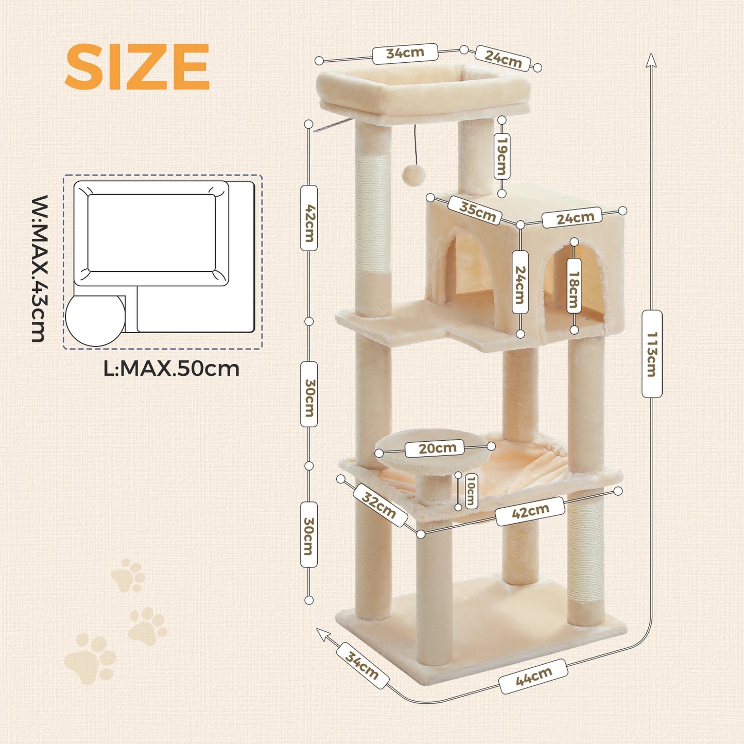 PEQULTICN 5 Level Cat Tree With Top Perch Scratching Post