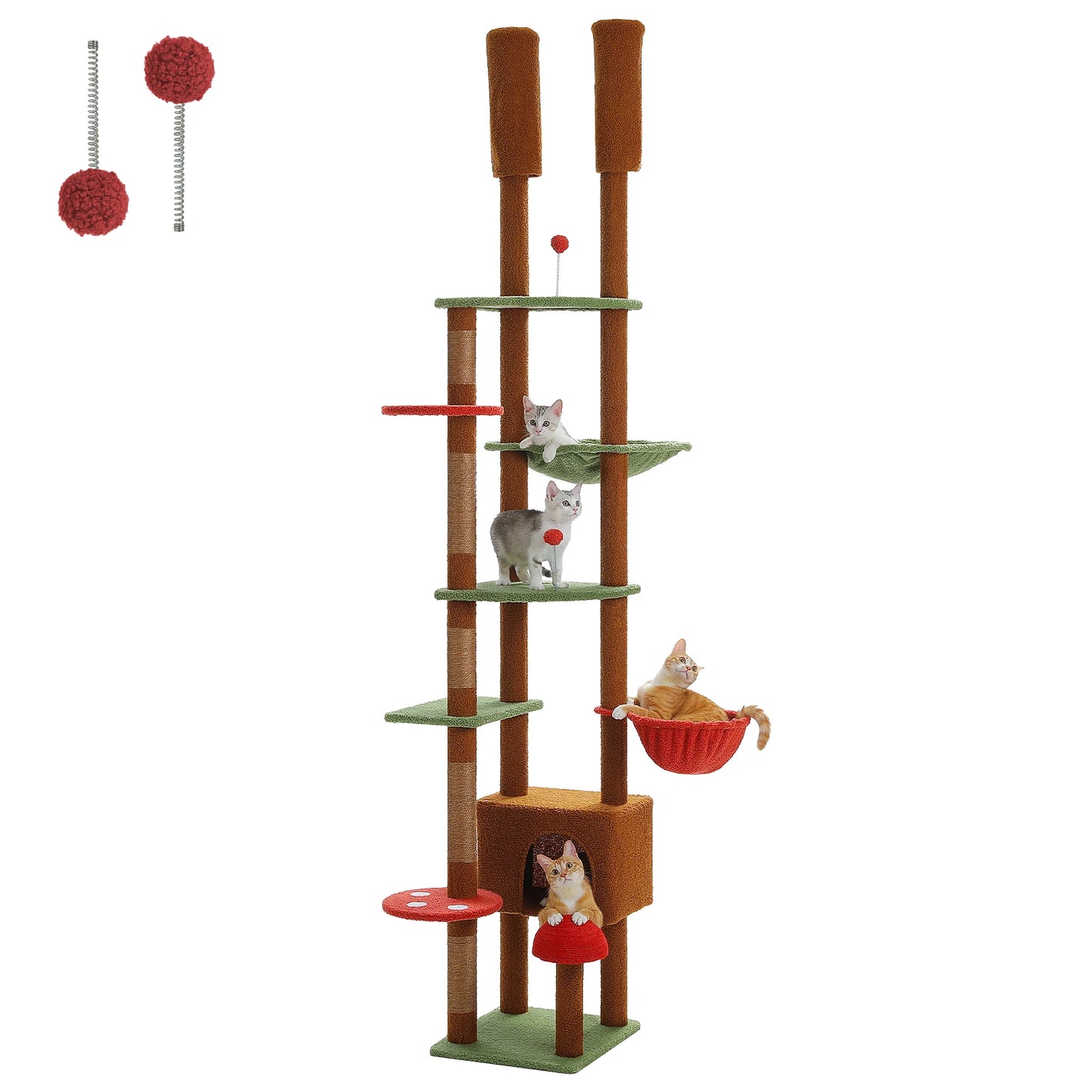 PAWZ Road Height Adjustable Wooden Cat Tree With Hammock And Scratching Posts