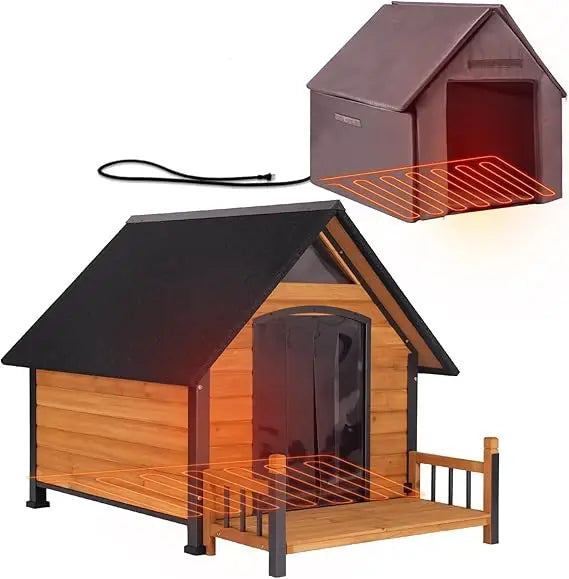 Outdoor Heated Dog House With Insulated Wood Metal Frame