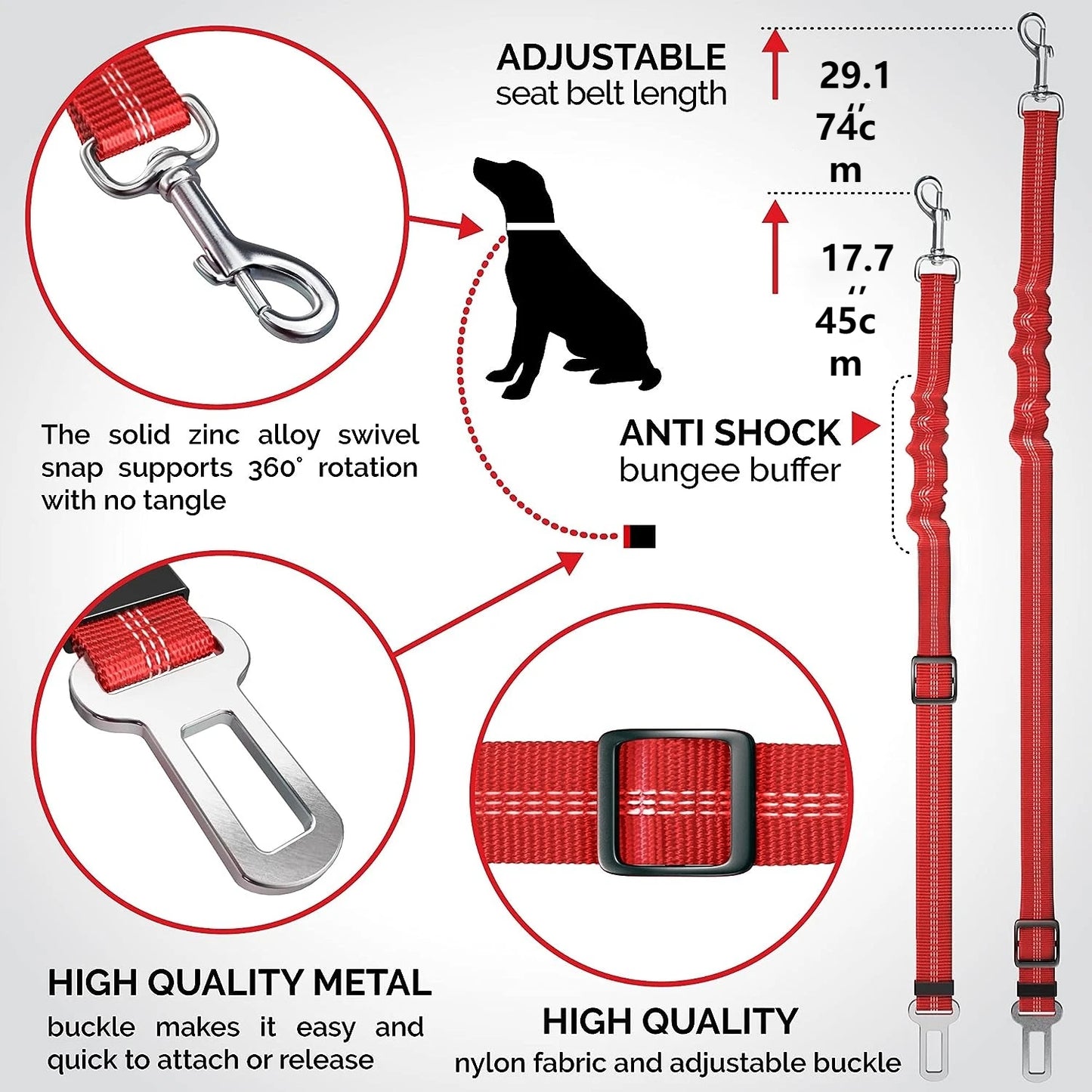 NONECN Universal Adjustable Cat Dog Car Seat Belt Nylon Reflective