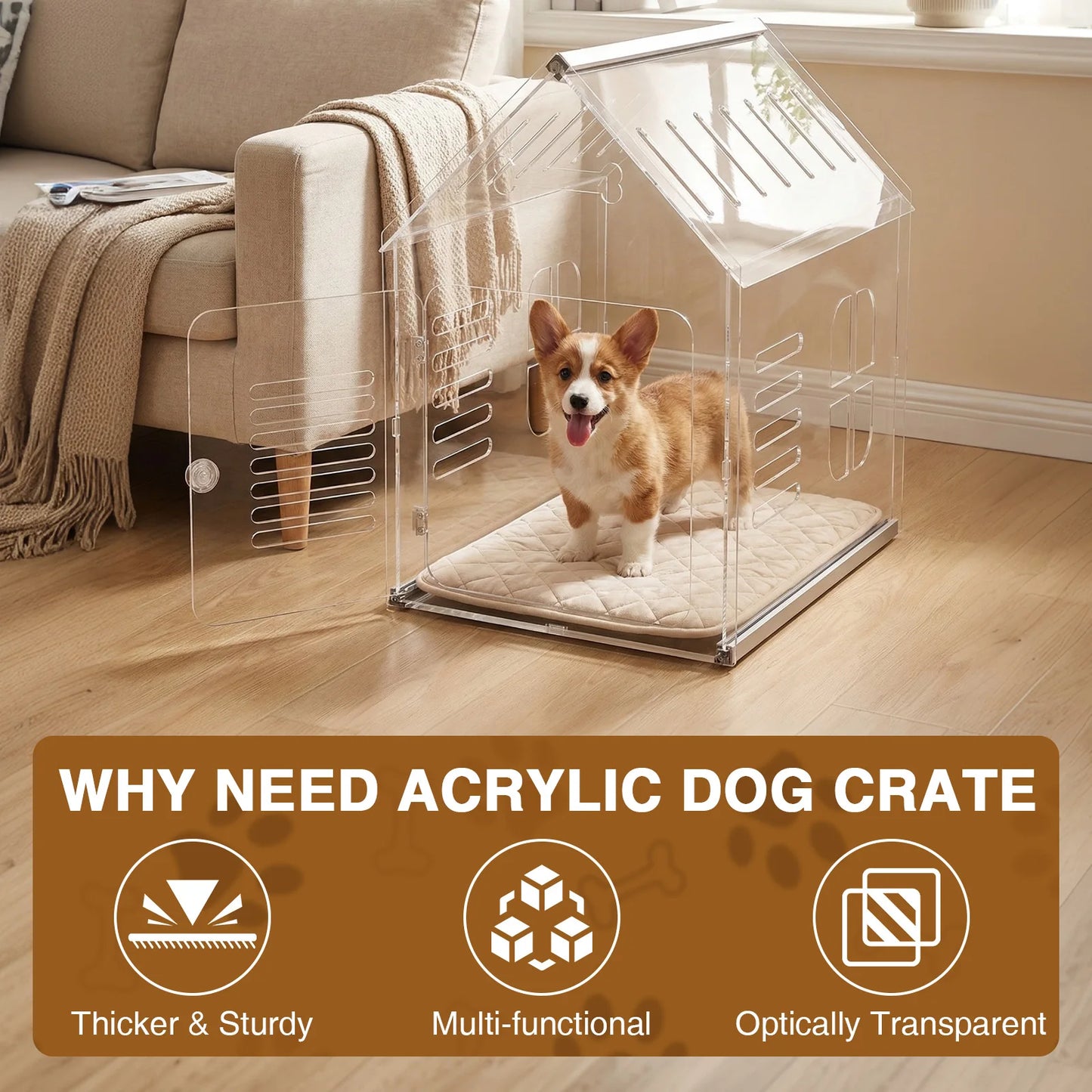 Acrylic Indoor Dog Kennel Lockable Ventilated Cage