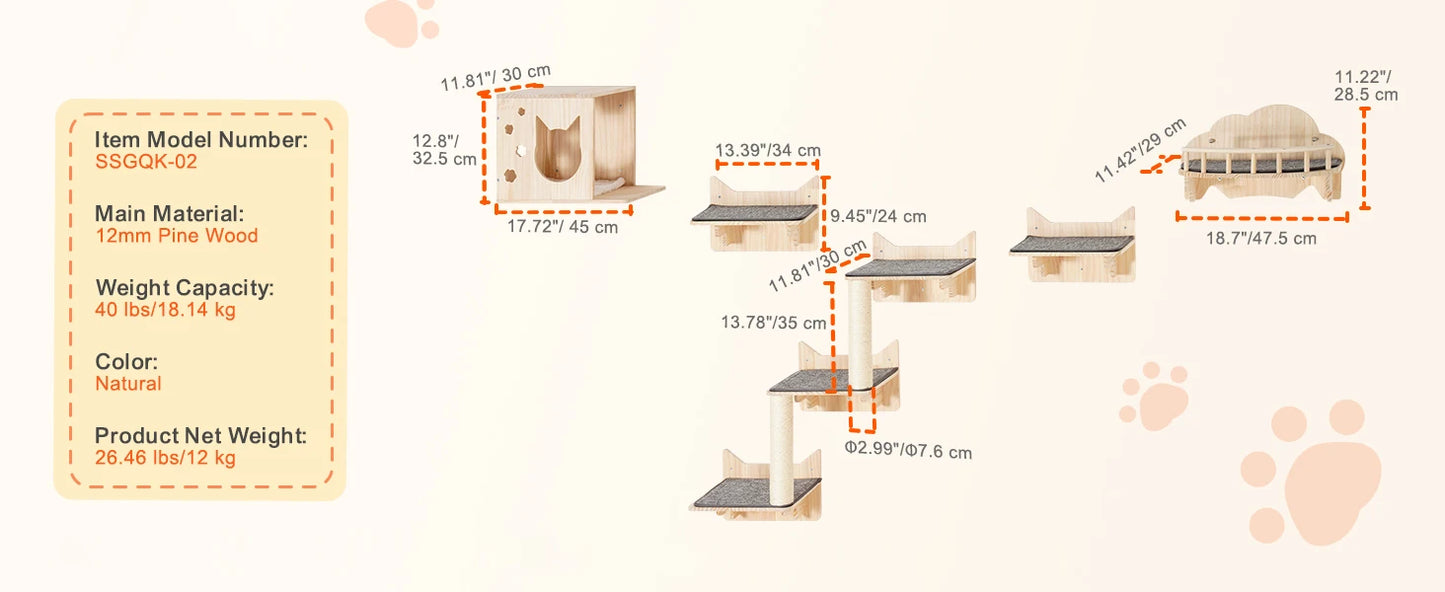 SucceBuy Wall Mounted Cat Shelves And Perches Cat Tree