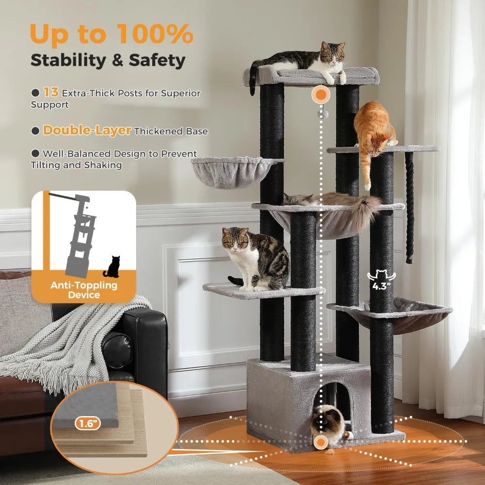 Multi-Level Cat Tree With Scratching Posts And Indoor Condo