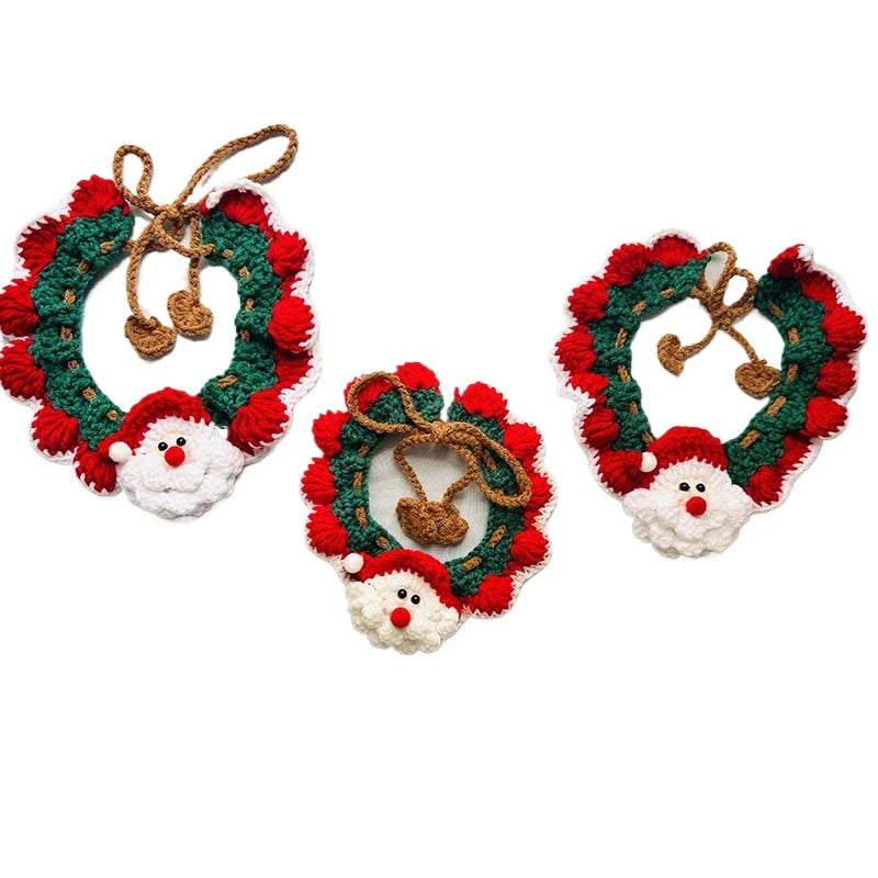 Handmade Crochet Santa Pet Collar Adjustable For Cats And Dogs
