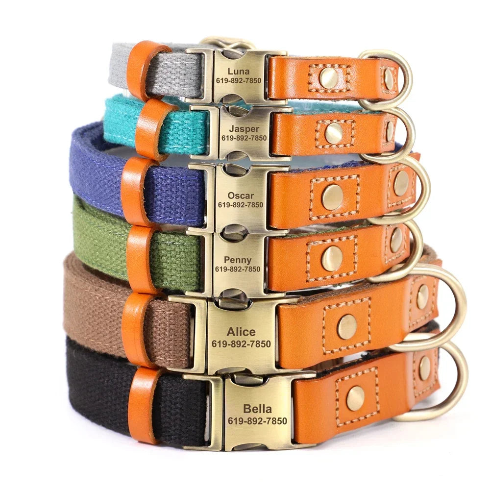 Nylon Custom Dog Collar and Leash Set With Personalization