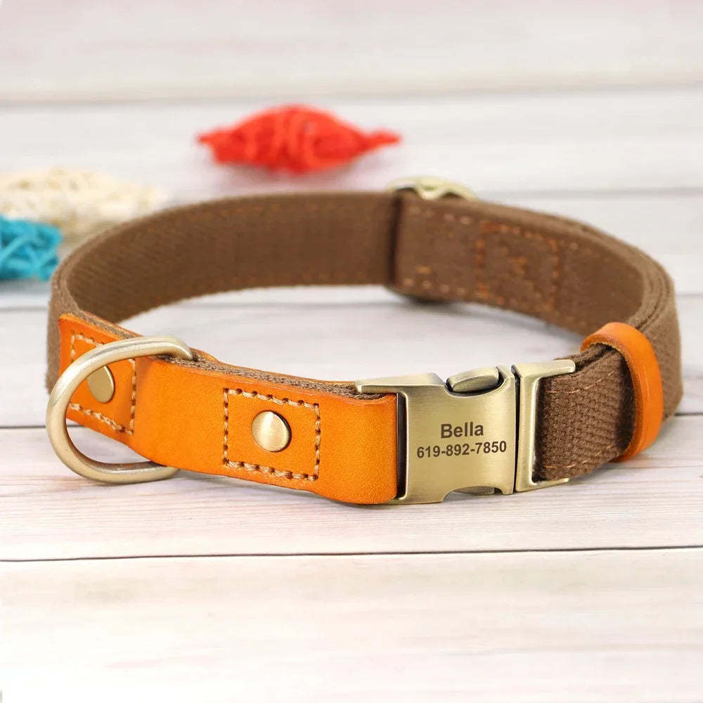 Nylon Dog Collar Leash Set With Personalized Nameplate ID Tag