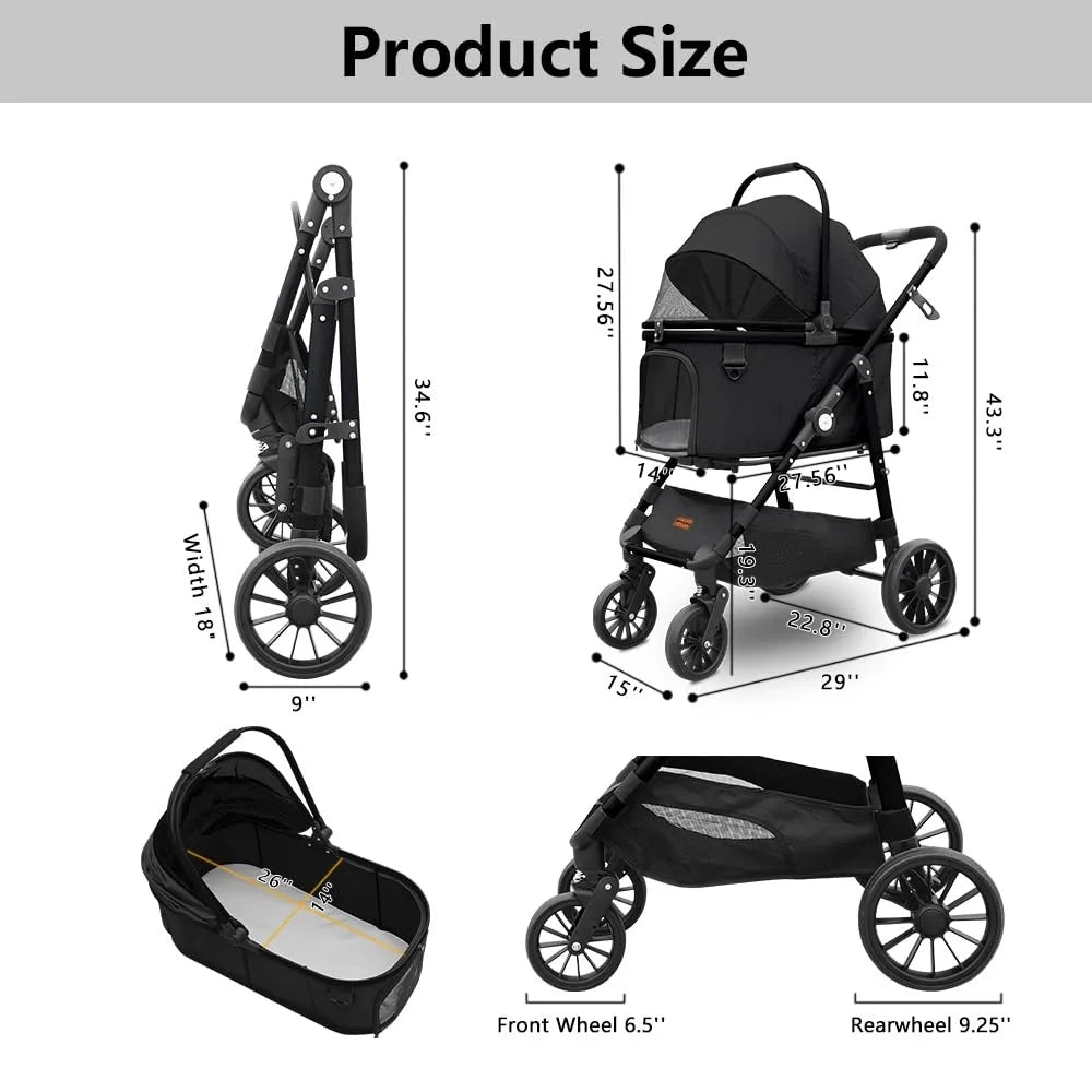 Tificy Pet Stroller Dog Stroller Fits Three Small Pets