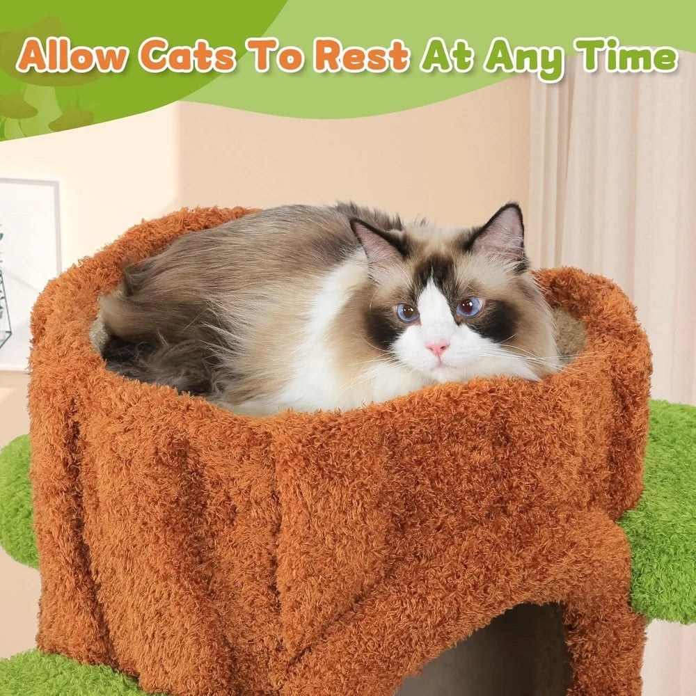 Wooden Indoor Multi Level Cat Tower With Scratching Post Condo
