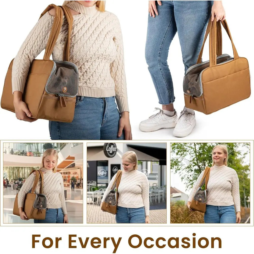 Dog Purse Carrier Cotton Padded Interior Breathable Mesh Comfortable Strap