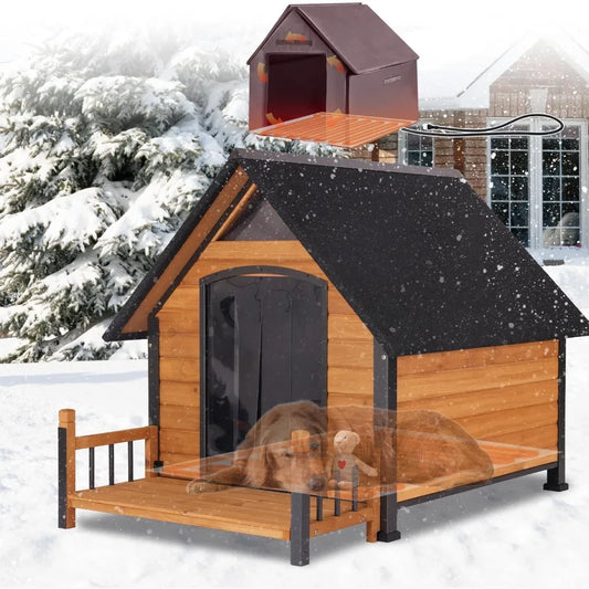 DAFIFY Insulated Outdoor Dog House With Heating Pad Large Dogs