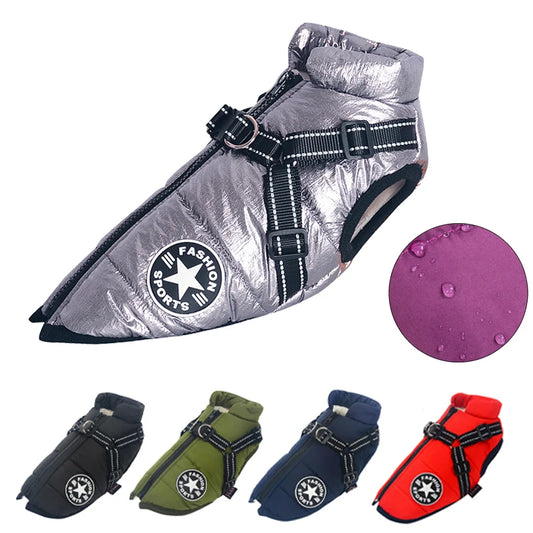 Winter Waterproof Dog Jacket With Harness For Labrador Chihuahua Outdoor