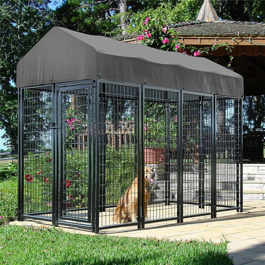 BORWARTH Heavy Duty Dog Kennel Welded Playpen With Roof Cover