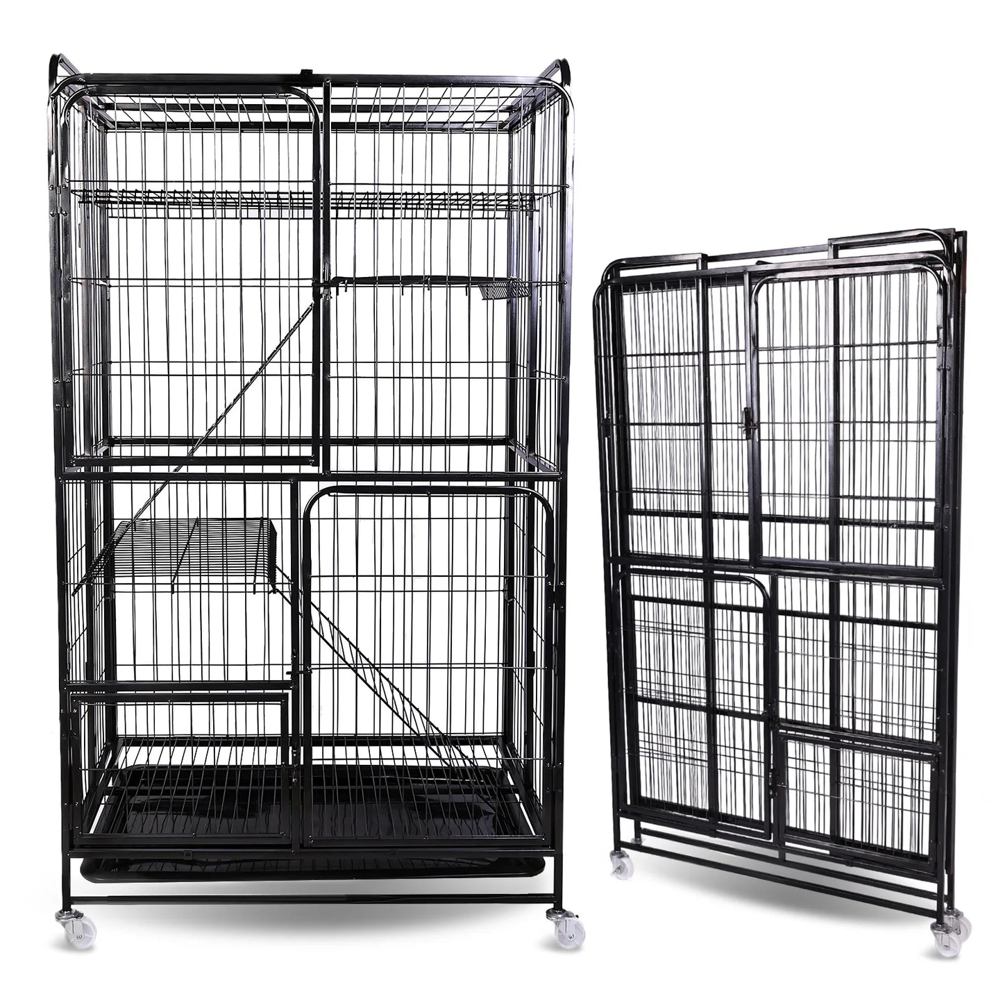 APWIKOGER 4 Tier Cat Playpen Collapsible Kennel With Wheels For Indoor Cats