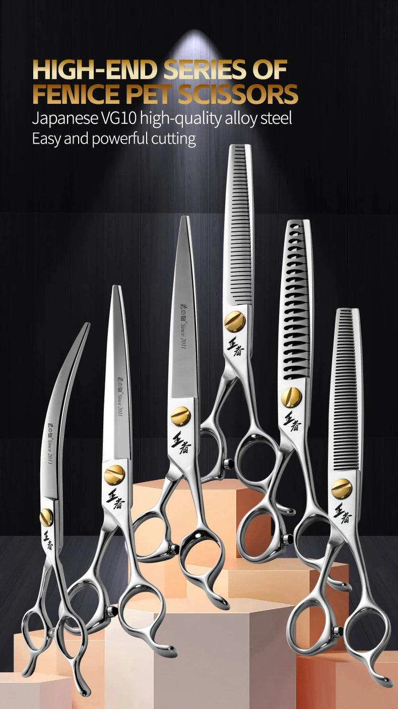 Fenice King Series VG10 Steel Dog Grooming Scissors Straight Curved Thinning