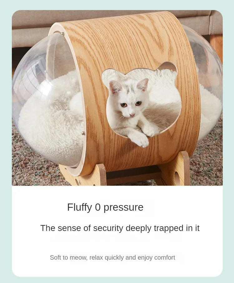 Smvp Cat Space Transparent Capsule Nest Bed For Climbing Cats Wooden