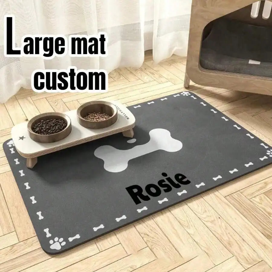 Custom Large Absorbent Dog Food Mat With Personalized Name