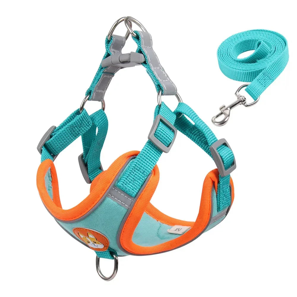 Adjustable Dog Harness And Leash Set Reflective For Pets Walking