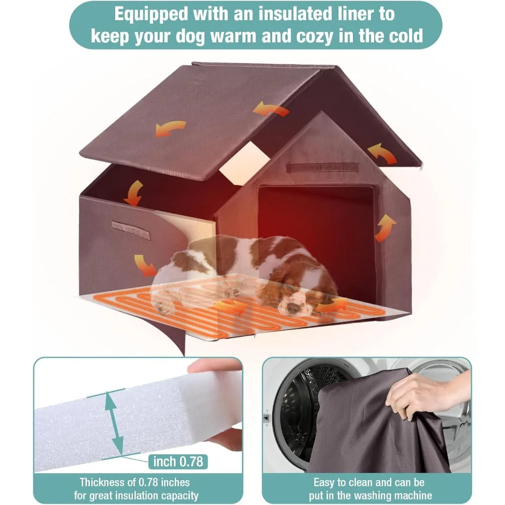 DAFIFY Insulated Outdoor Dog House With Heating Pad Large Dogs