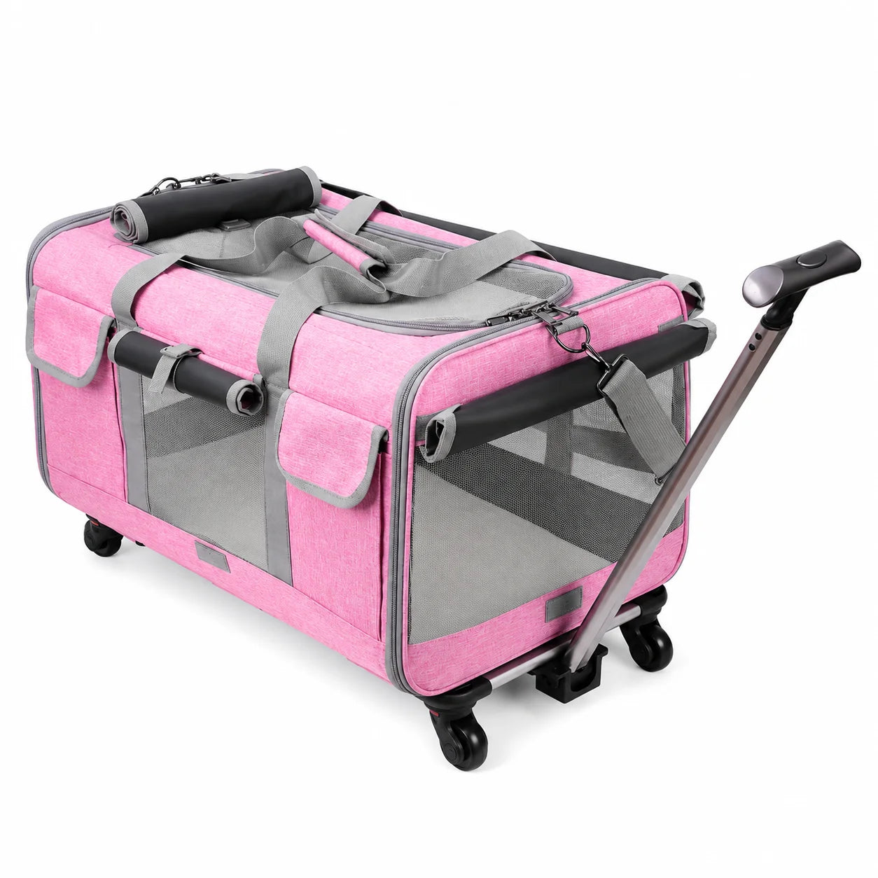 XMSJ Cat Dog Carrier With Wheels Travel Stroller For Pets