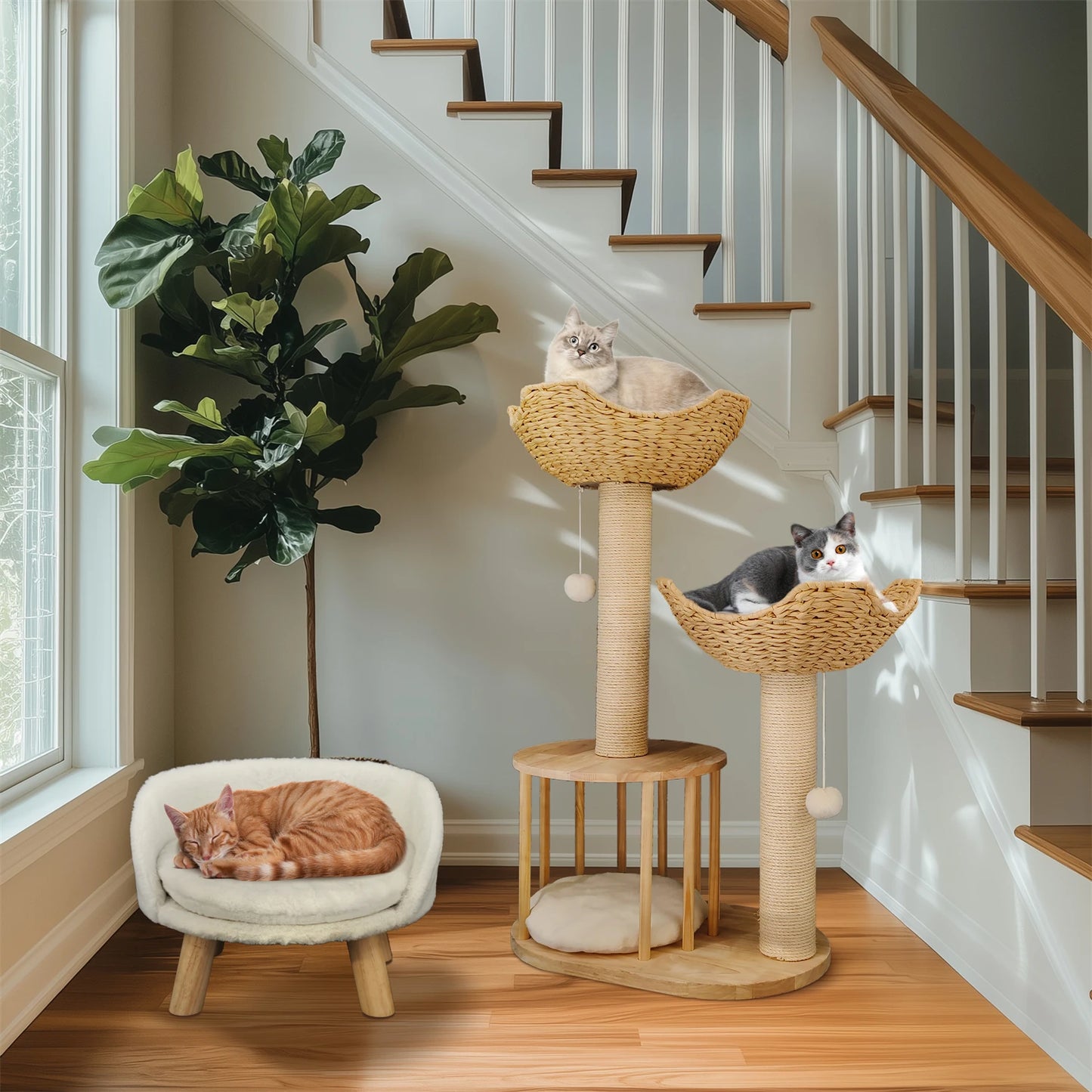 BINGOPAWCN 3-Tier Cat Tree Tower With Plush Cushions