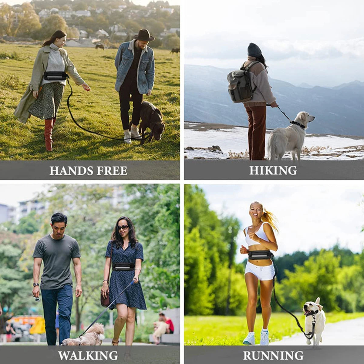 NONECN Hands Free Reflective Retractable Dog Leash Waist Bag