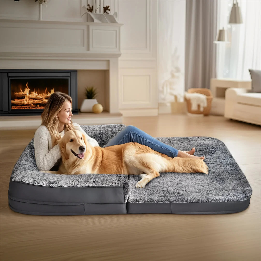 BINGOPAWCN Foldable Dog Bed Orthopedic Calming Plush