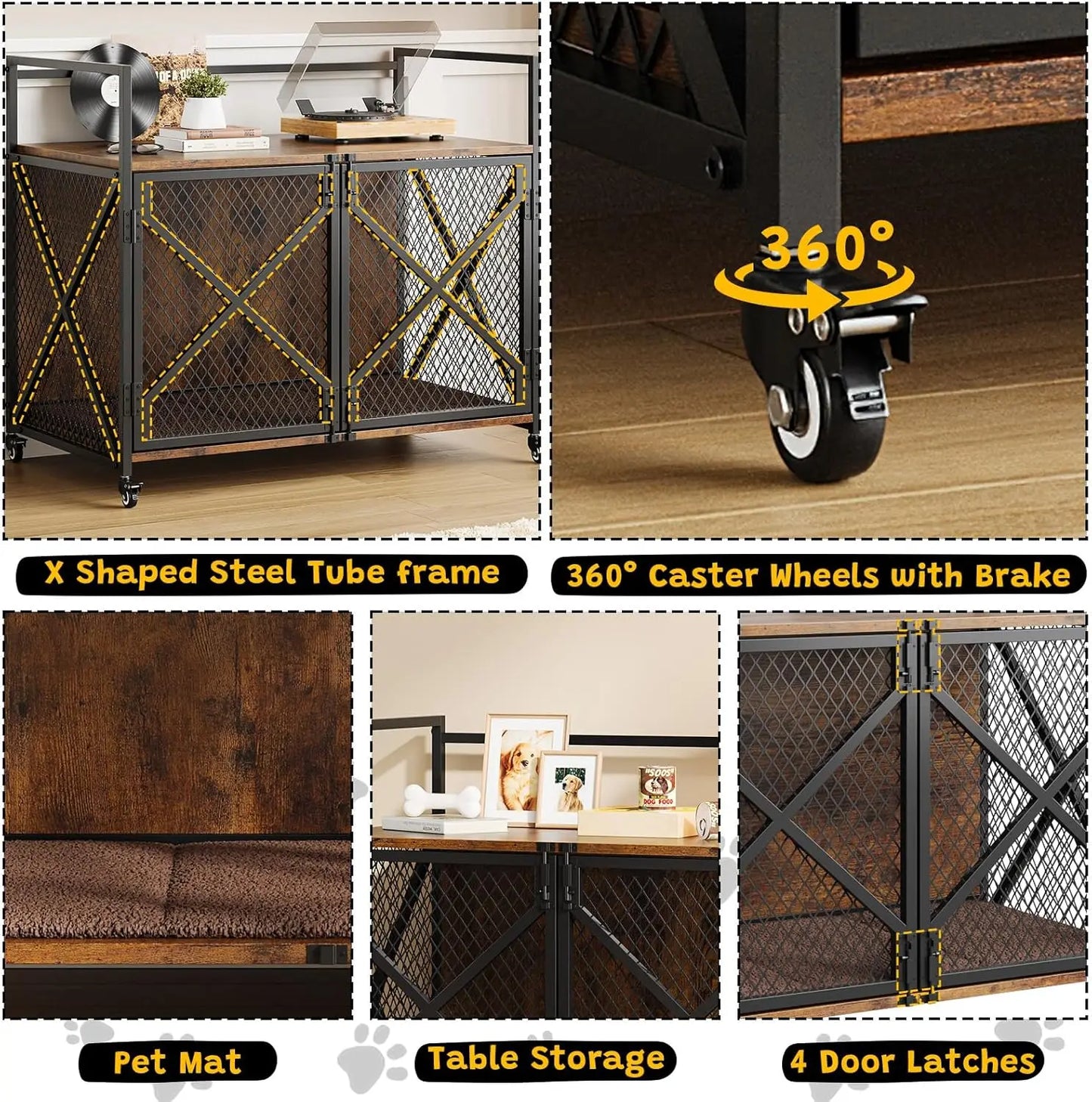 HiMISS Heavy Duty Dog Crate End Table With Lockable Wheels