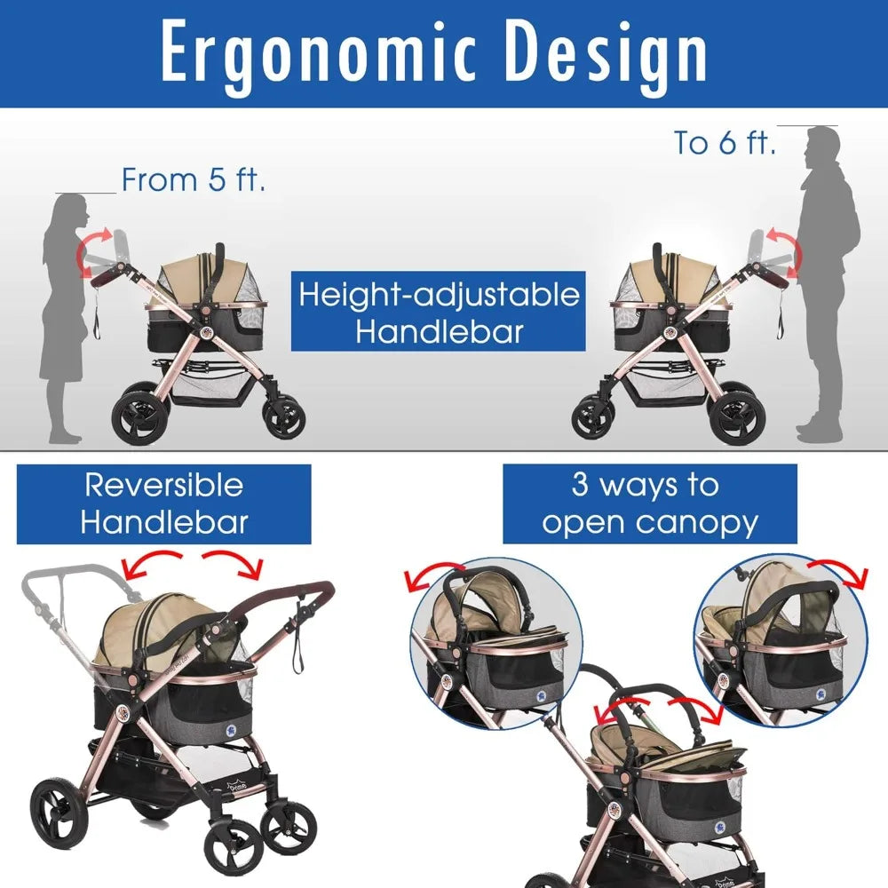 TIFICY Pet Rover Prime 3-In-1 Luxury Stroller Carrier