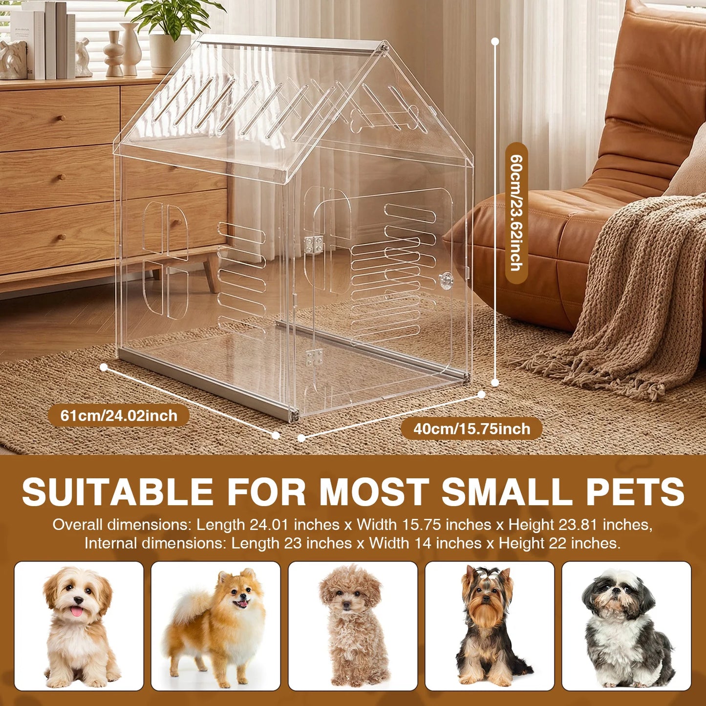 Acrylic Indoor Dog Kennel Lockable Ventilated Cage