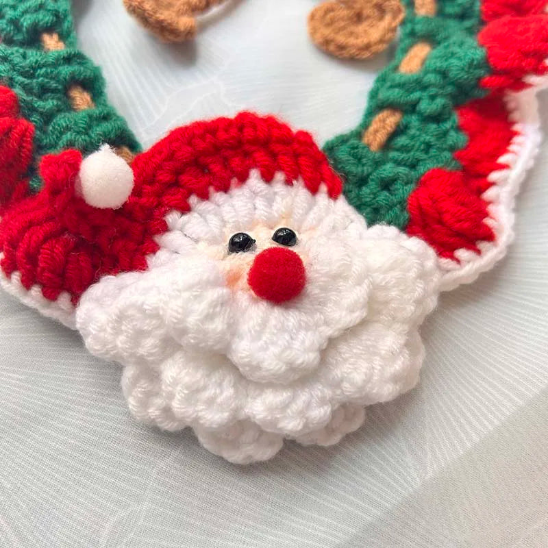Handmade Crochet Santa Pet Collar Adjustable For Cats And Dogs